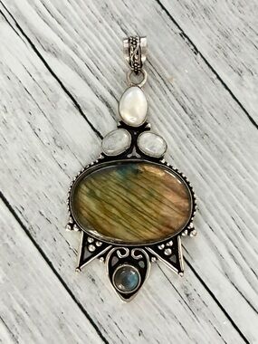 Labradorite Moonstone Pearl Pendant 925 Bali